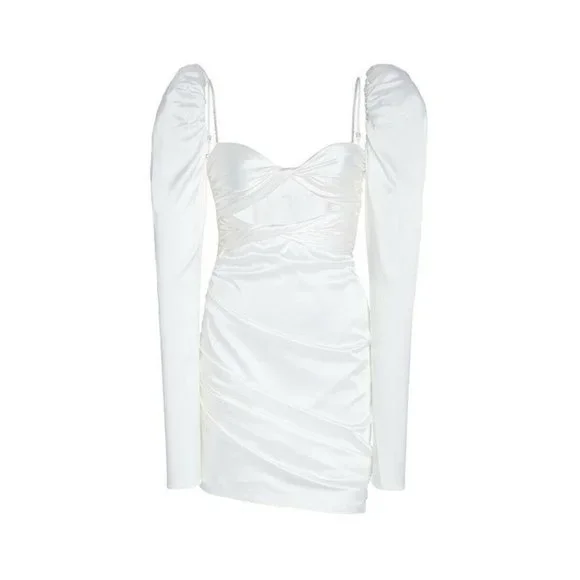 The Bar Twist Dress Ivory White Silk Puff Long Sleeve - Picture 5 of 8